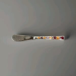 Pier 1 Fine Dining Serving Knife Two Red Orange Stones 5 1/2" Long Nickel Plated